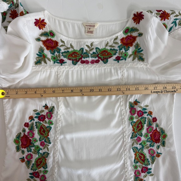 Sundance Embroidered Floral Blouse Top Bell Sleeve White Red Medium Boho Peasant - Picture 8 of 9